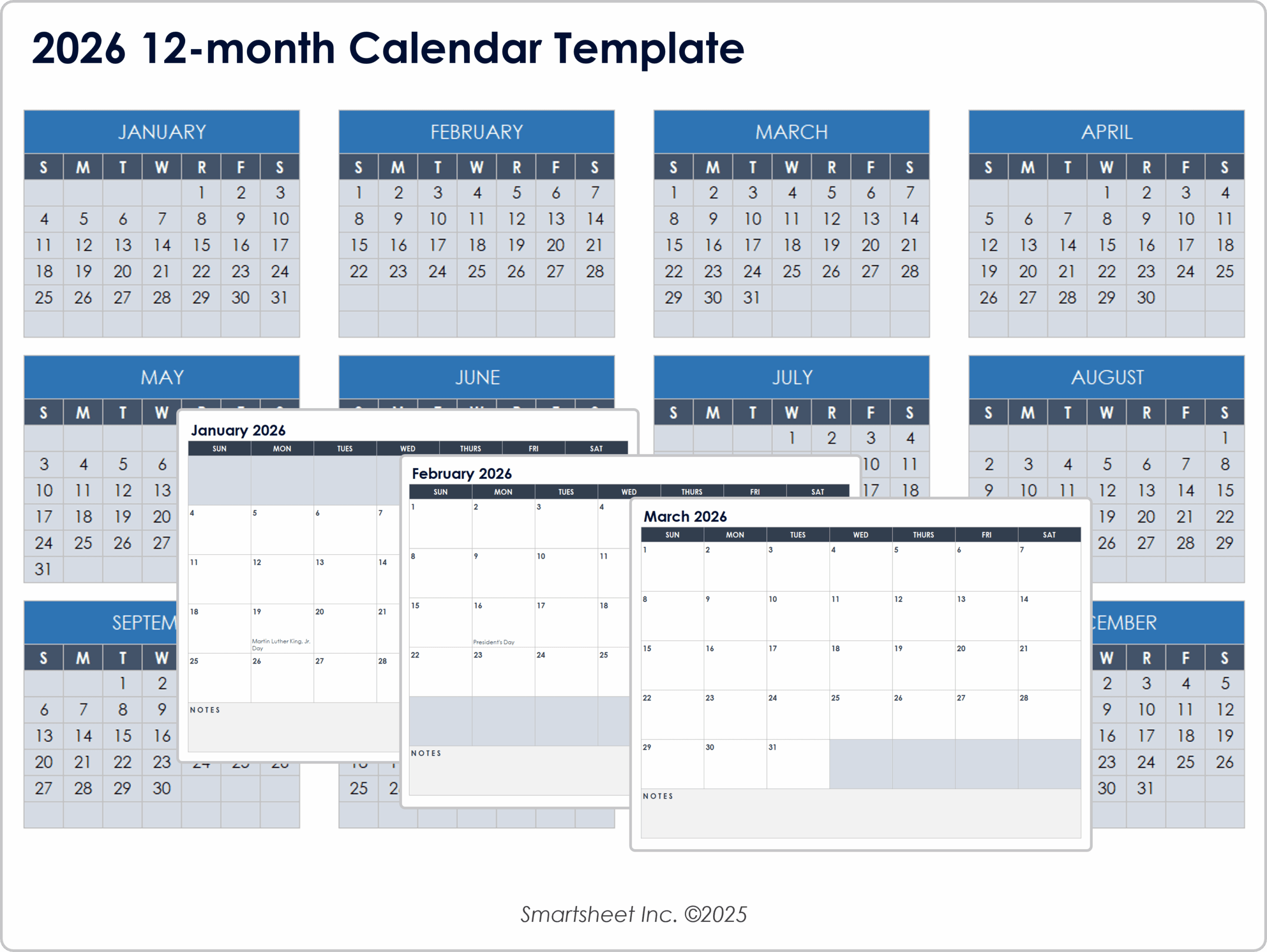 15 Free 2026 Monthly Calendar Templates Smartsheet
