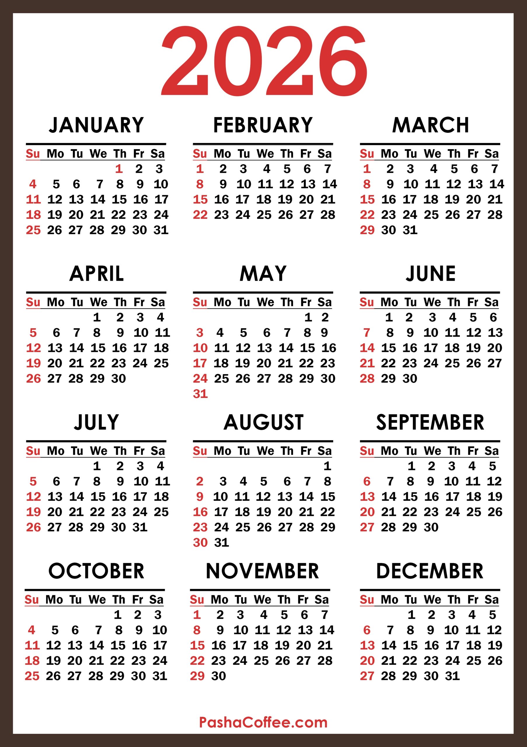 2026 Calendar Printable Free Vertical Sunday Start PashaCoffee 2026 Calendar Printable Free Vertical Sunday Start PashaCoffee