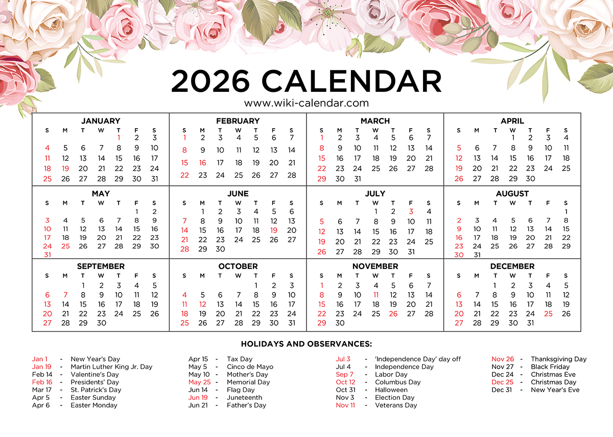 Download And Printable Calendars For 2026 Wiki Calendar