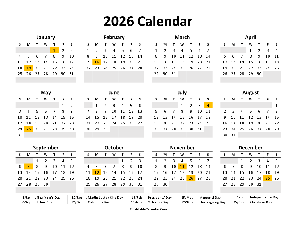 Free Printable Calendar 2026 Word PDF Excel Free Printable Calendar 2026 Word PDF Excel