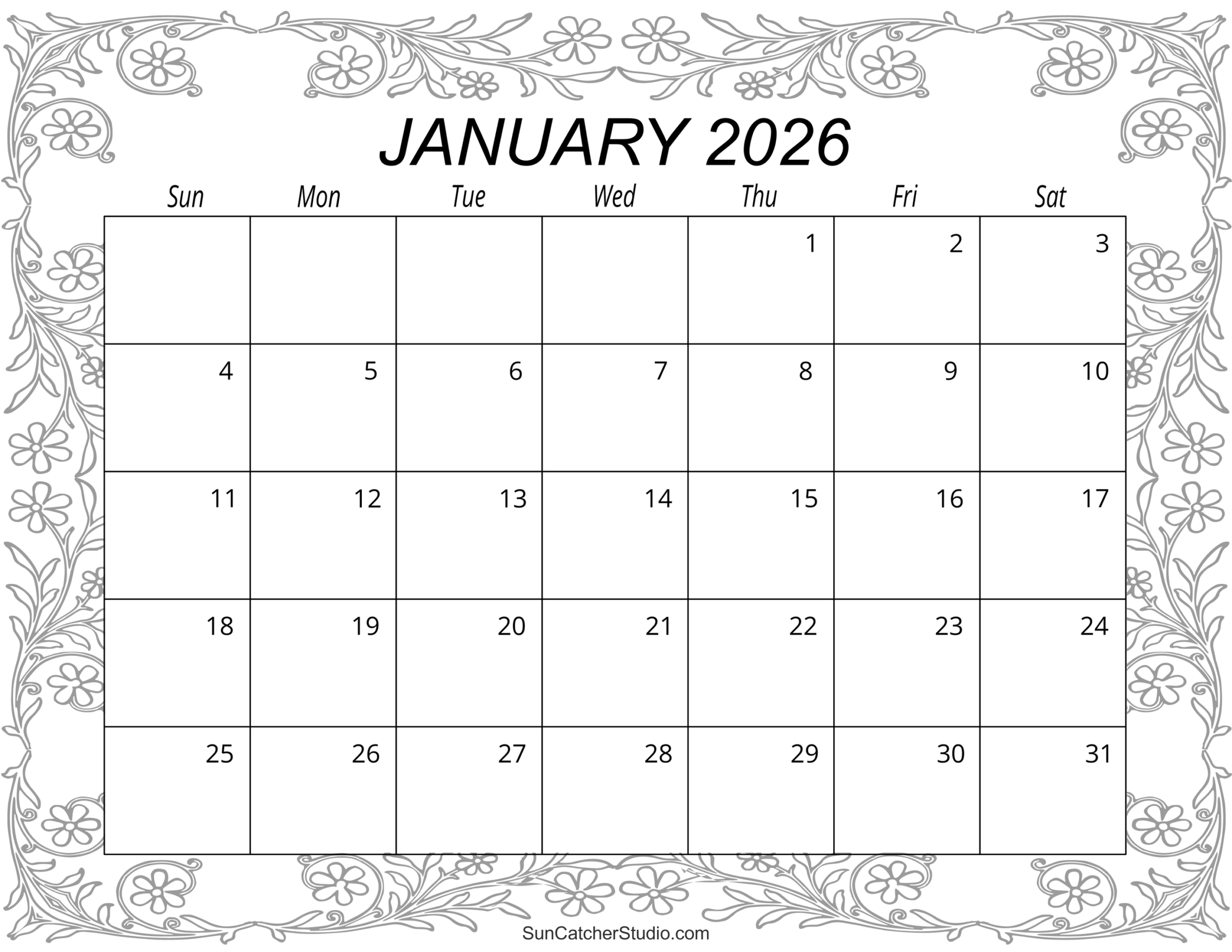 January 2026 Calendar Free Printable Free Printables Lettering SVG Files Tools Apps